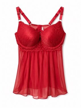Red Lace Mesh Babydoll Lingerie Chemise Nightie Adjustable Straps 2X Valentines